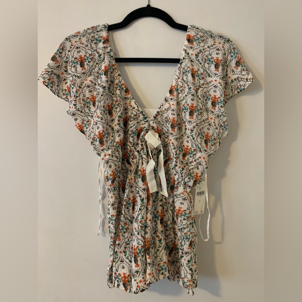 NWT Anthropologie Knit Flutter Short Sleeve Top, floral